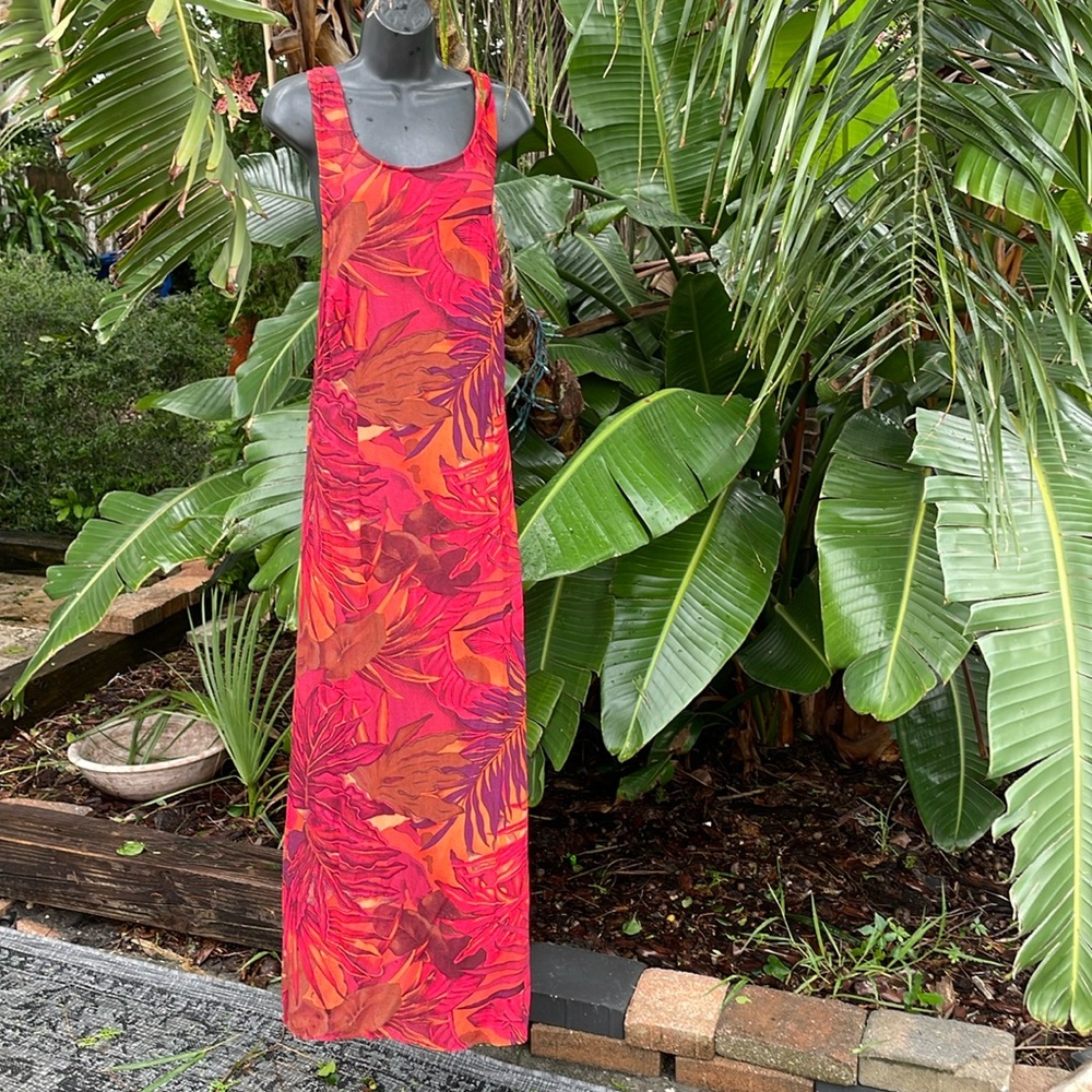 Linen blend , tropical column dress